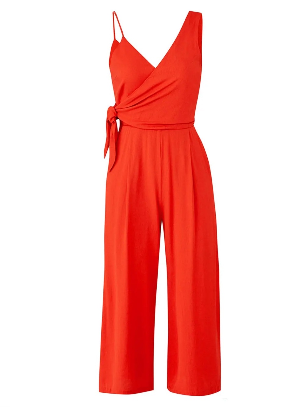 Greylin Bright Red Asymmetrical Wrap Jumpsuit